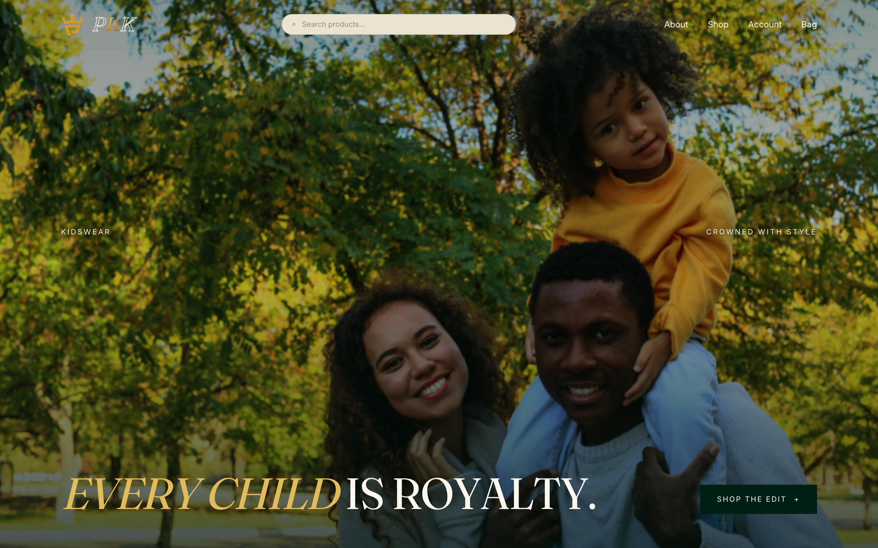 Perfect Kings Kiddies storefront homepage.